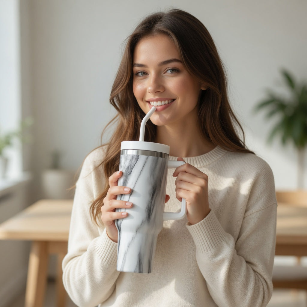 Marbled Handled Straw Tumbler 40oz