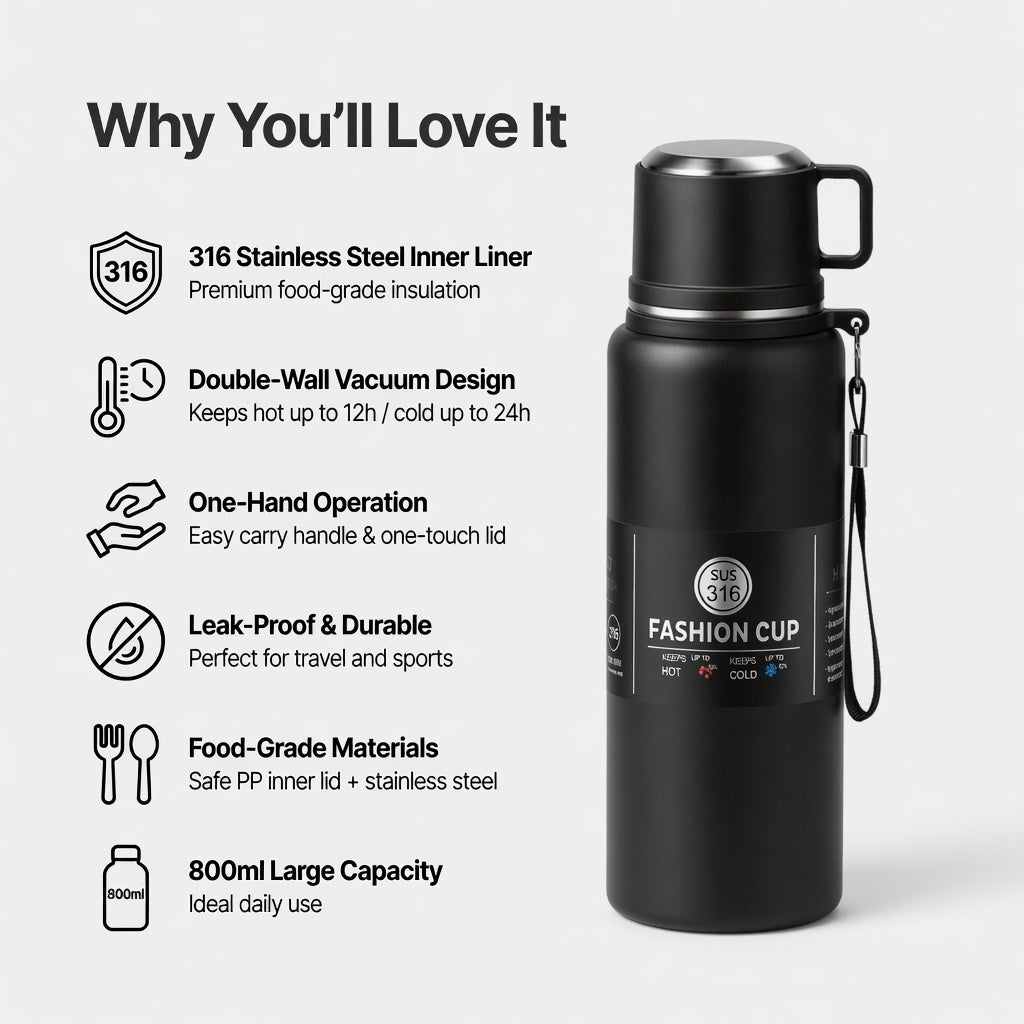 316 Stainless Steel Tea Infuser Bottle with Cup Lid