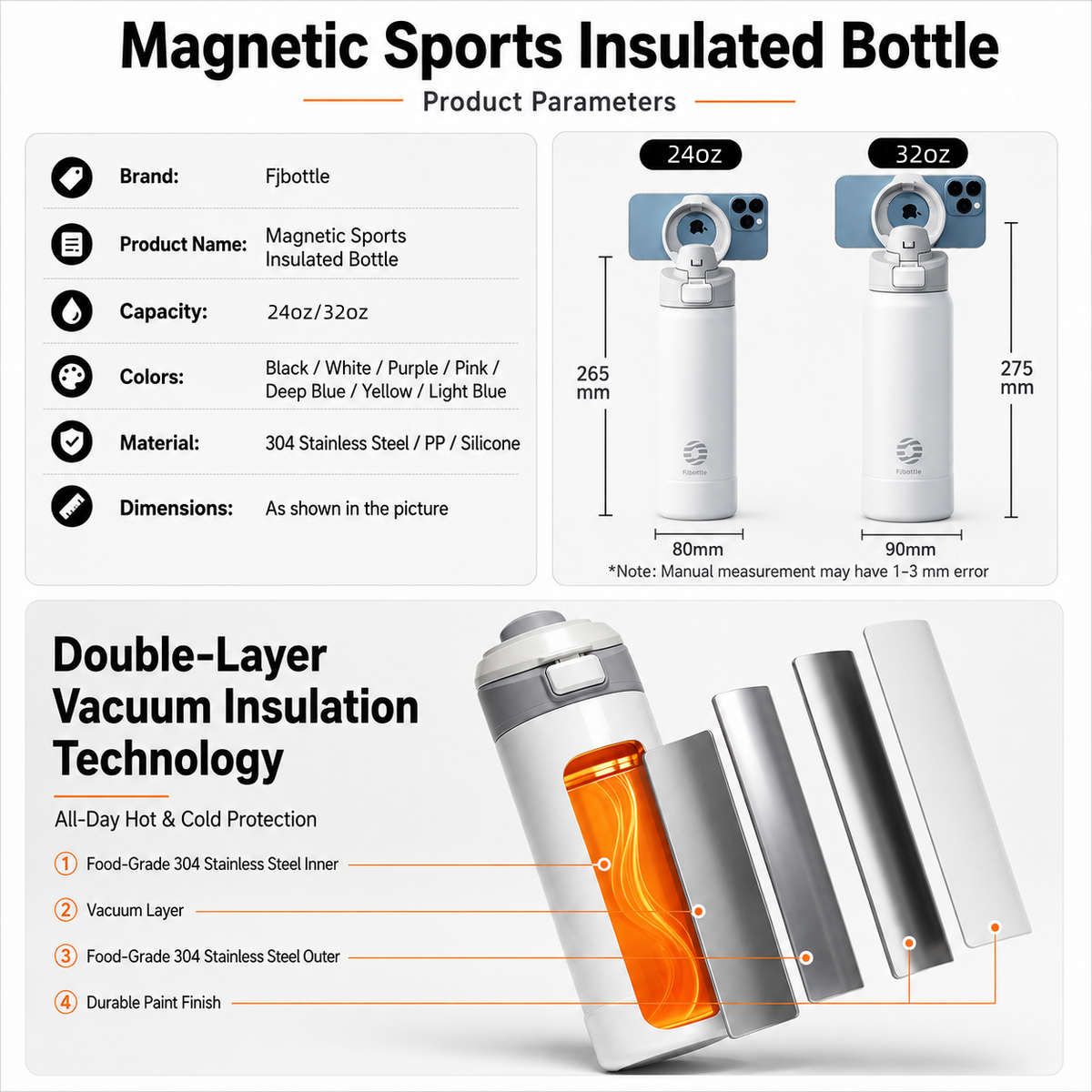 Magnetic Phone Holder Dual-Drink Water Bottle