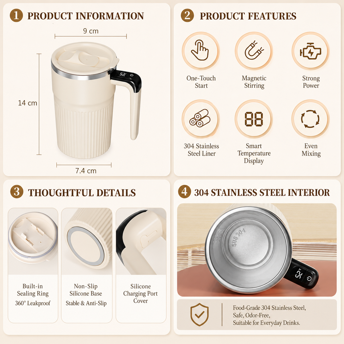 Electric Stirring Coffee Mug 14oz