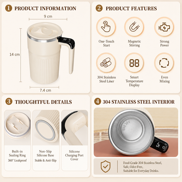 Electric Stirring Coffee Mug 14oz