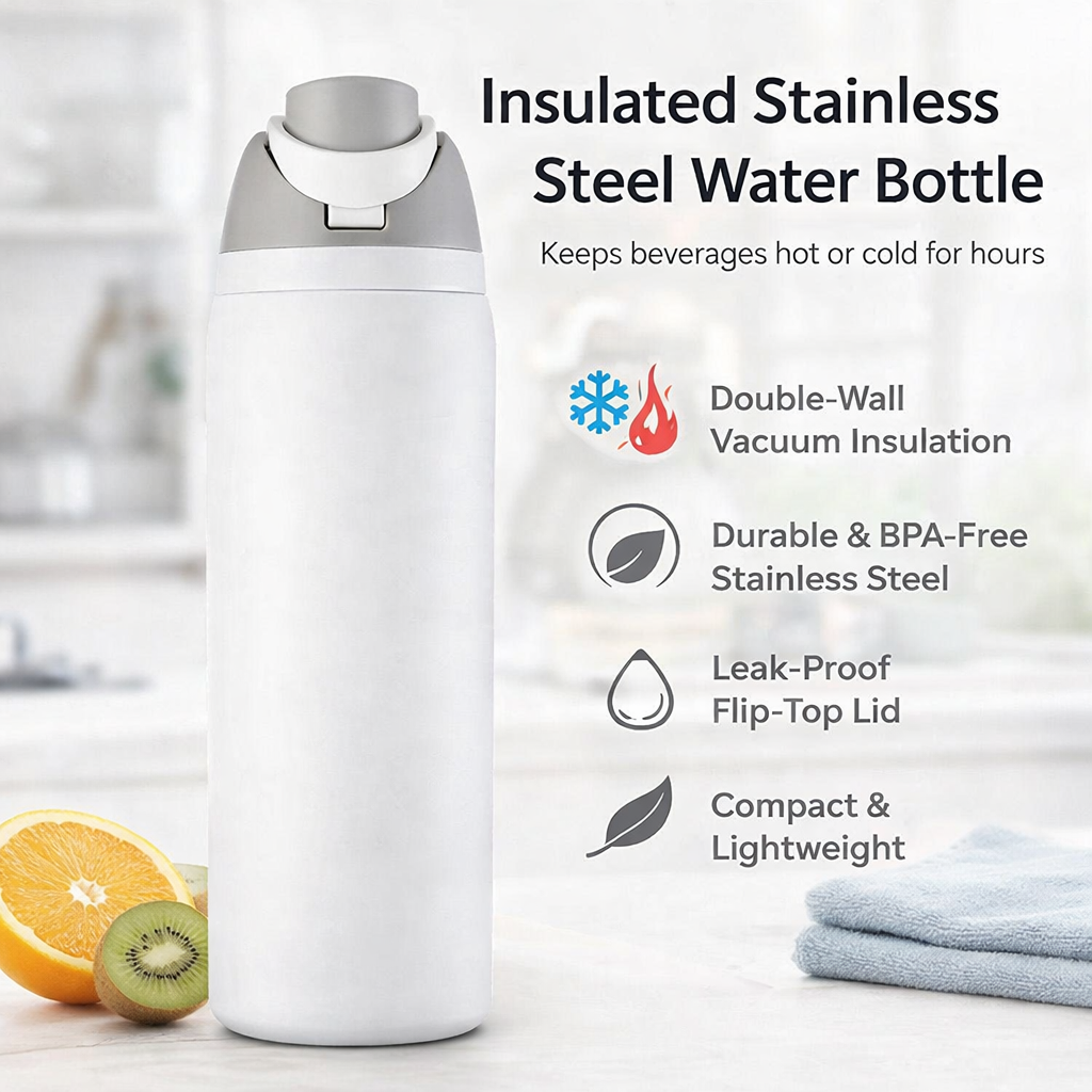 Push-Button Pop Lid Insulated Water Bottle