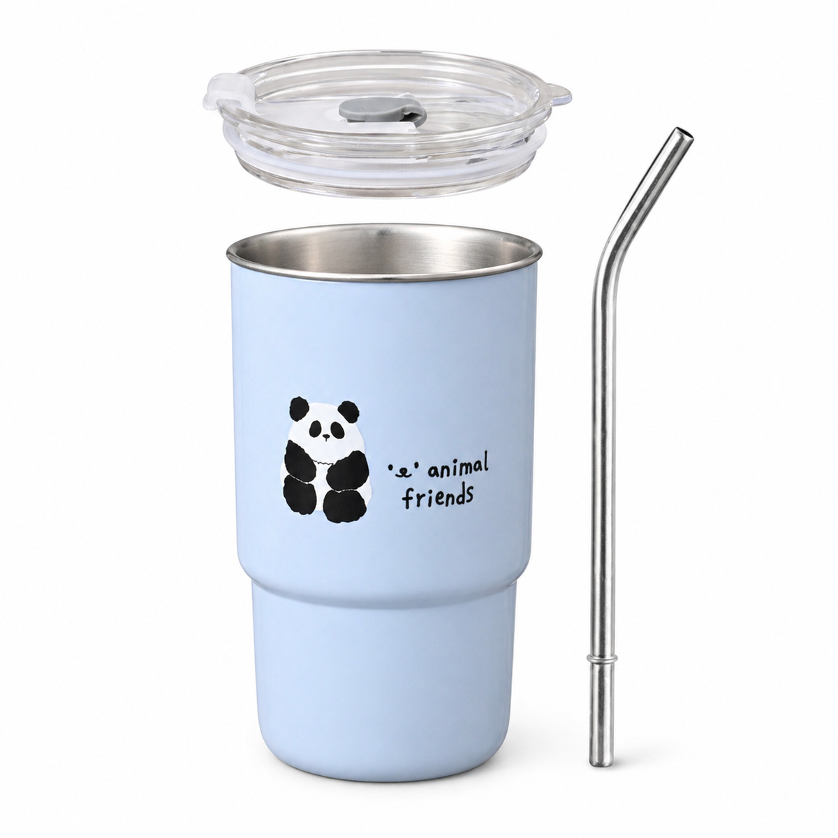 Cartoon Animal Straw Lid Coffee Tumbler