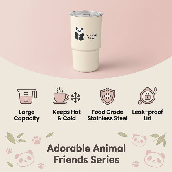 Cartoon Animal Straw Lid Coffee Tumbler