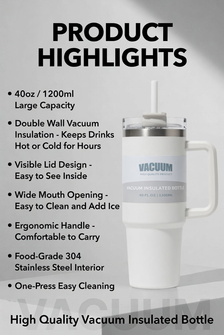 Handled Straw Lid Travel Tumbler 40oz