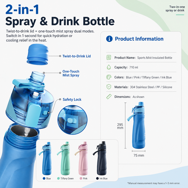 Mist Spray Insulated Sports Bottle 24oz