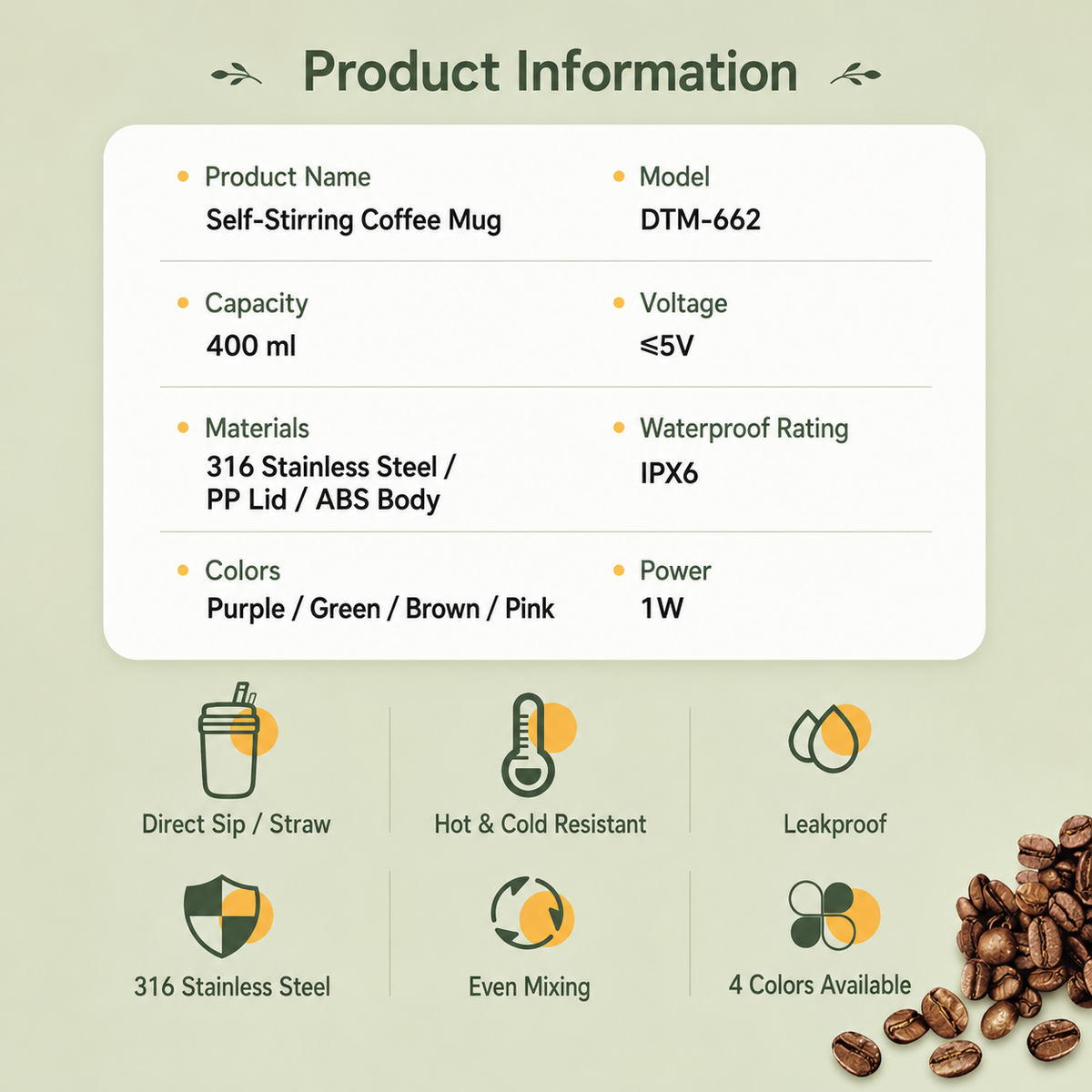 Electric Magnetic Self-Stirring Coffee Tumbler