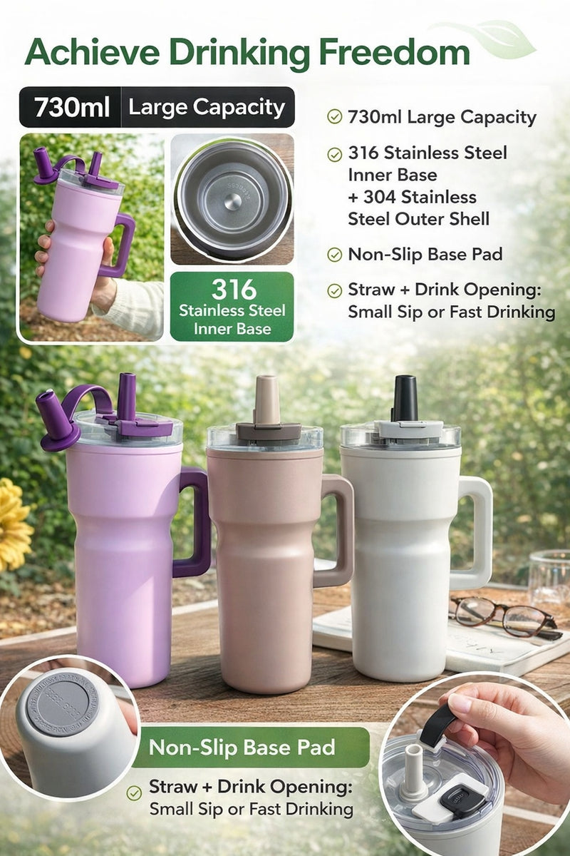 Matte Handled Straw Lid Travel Tumbler 25oz