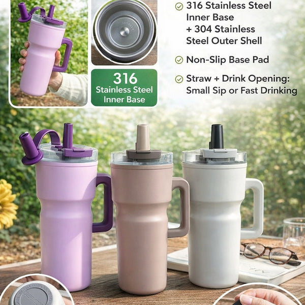 Matte Handled Straw Lid Travel Tumbler 25oz