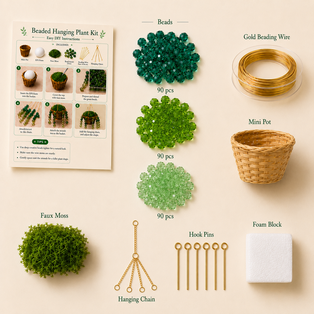 Classic Beaded Hanging Plant DIY Kit with Woven Basket