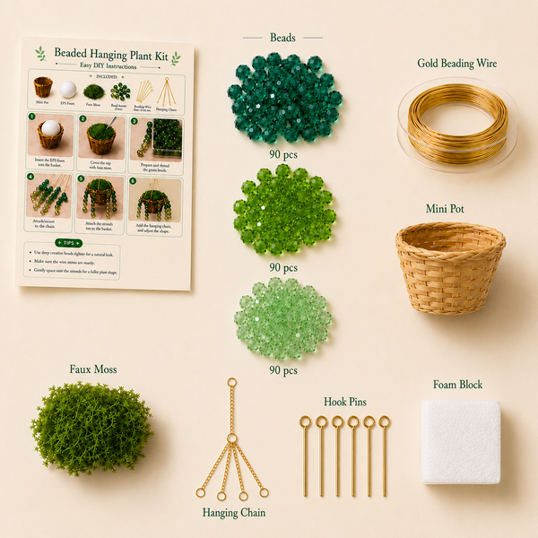 Classic Beaded Hanging Plant DIY Kit with Woven Basket