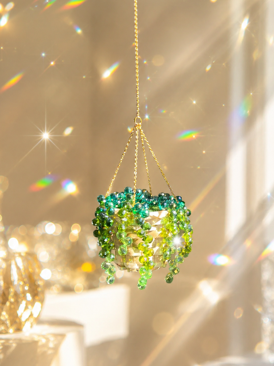 Classic Beaded Hanging Plant DIY Kit with Woven Basket