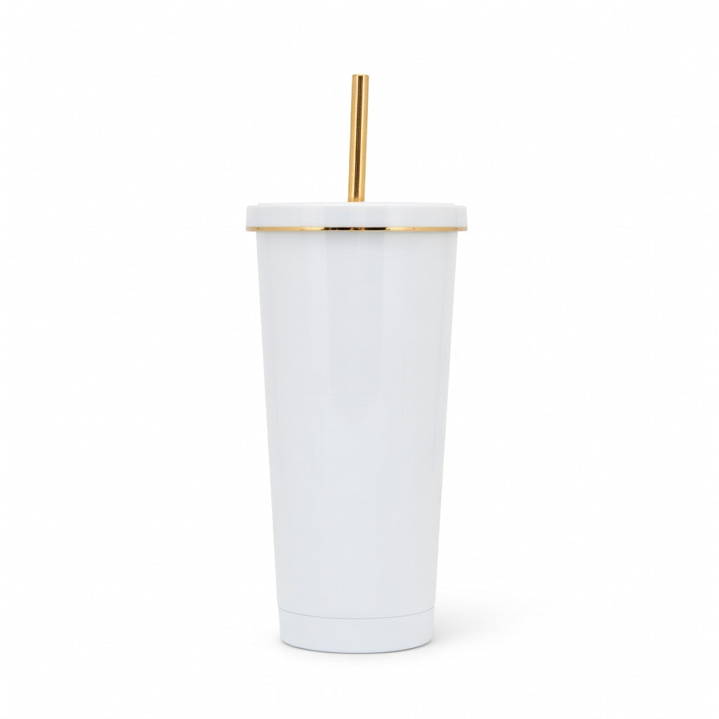 Matte Gold-Rimmed Straw Lid Insulated Tumbler
