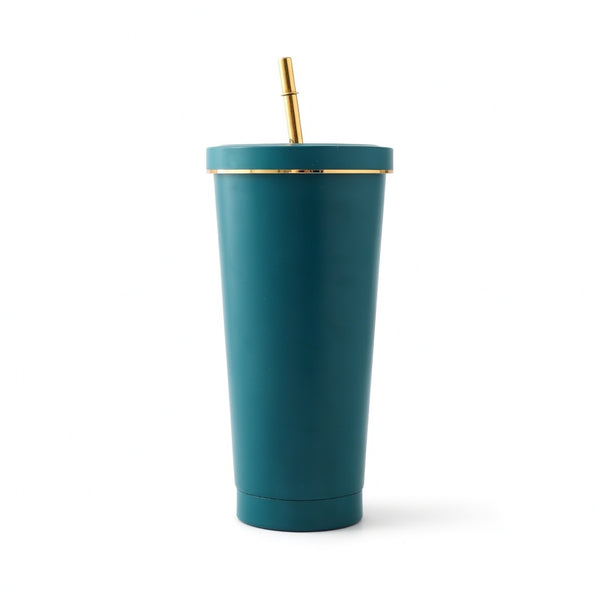 Matte Gold-Rimmed Straw Lid Insulated Tumbler