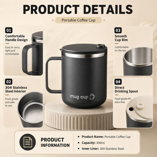 Sliding Lid Handled Coffee Tumbler 14oz