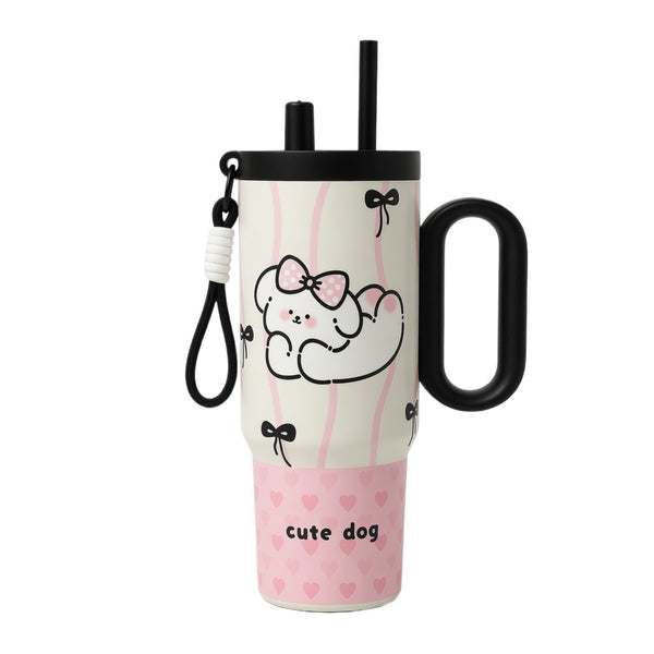 Cute Cartoon Handled Straw Tumbler with Tea Infuser 25oz