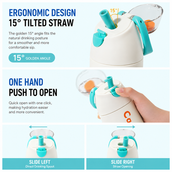 Dual-Drink Straw Lid Insulated Water Bottle 24oz