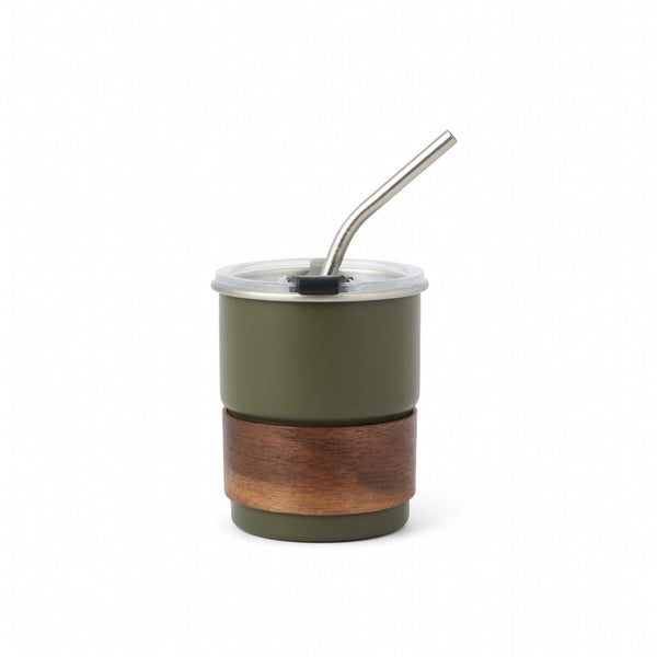 Stackable Dual-Drink Insulated Tumbler with Wood Sleeve 10oz