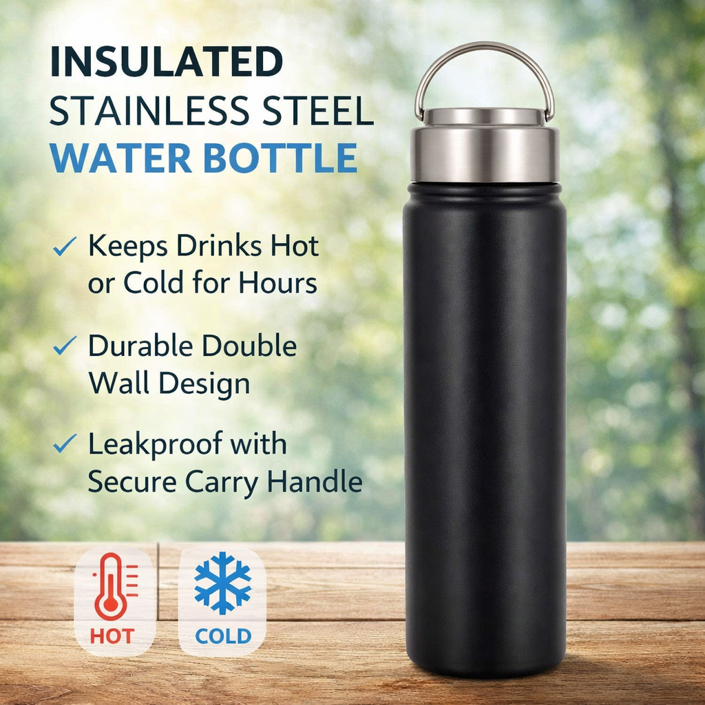 Carry Handle Wide Mouth Water Bottle 24oz