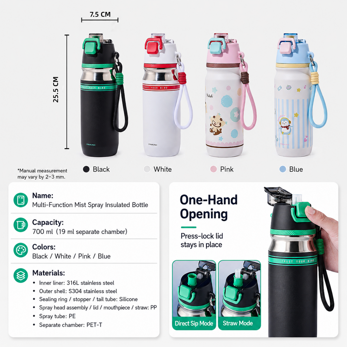 Matte Cooling Spray Insulated Water Bottle 24oz