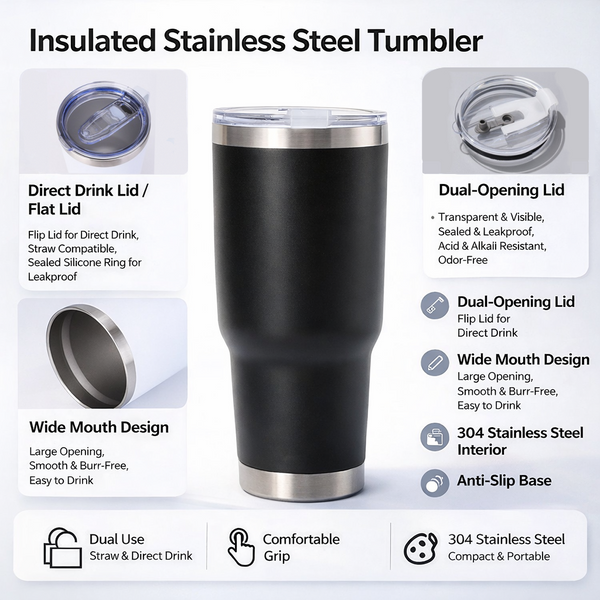Cup Holder Friendly Insulated Travel Tumbler 30oz