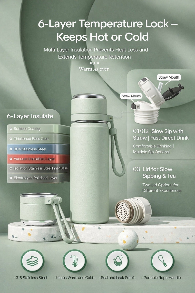 Matte Dual-Drink Water Bottle with Cup Lid