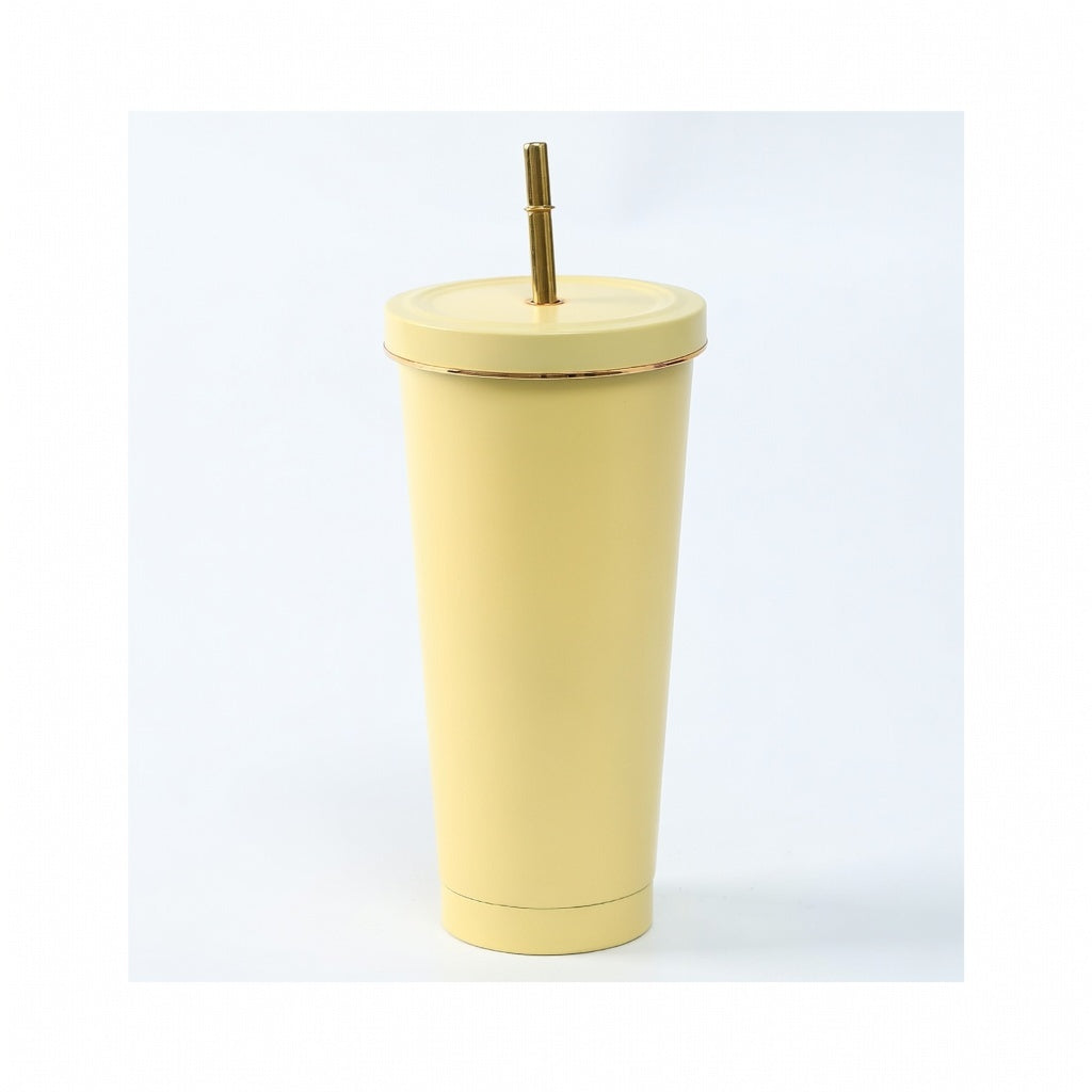 Matte Gold-Rimmed Straw Lid Insulated Tumbler