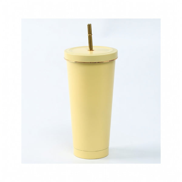 Matte Gold-Rimmed Straw Lid Insulated Tumbler