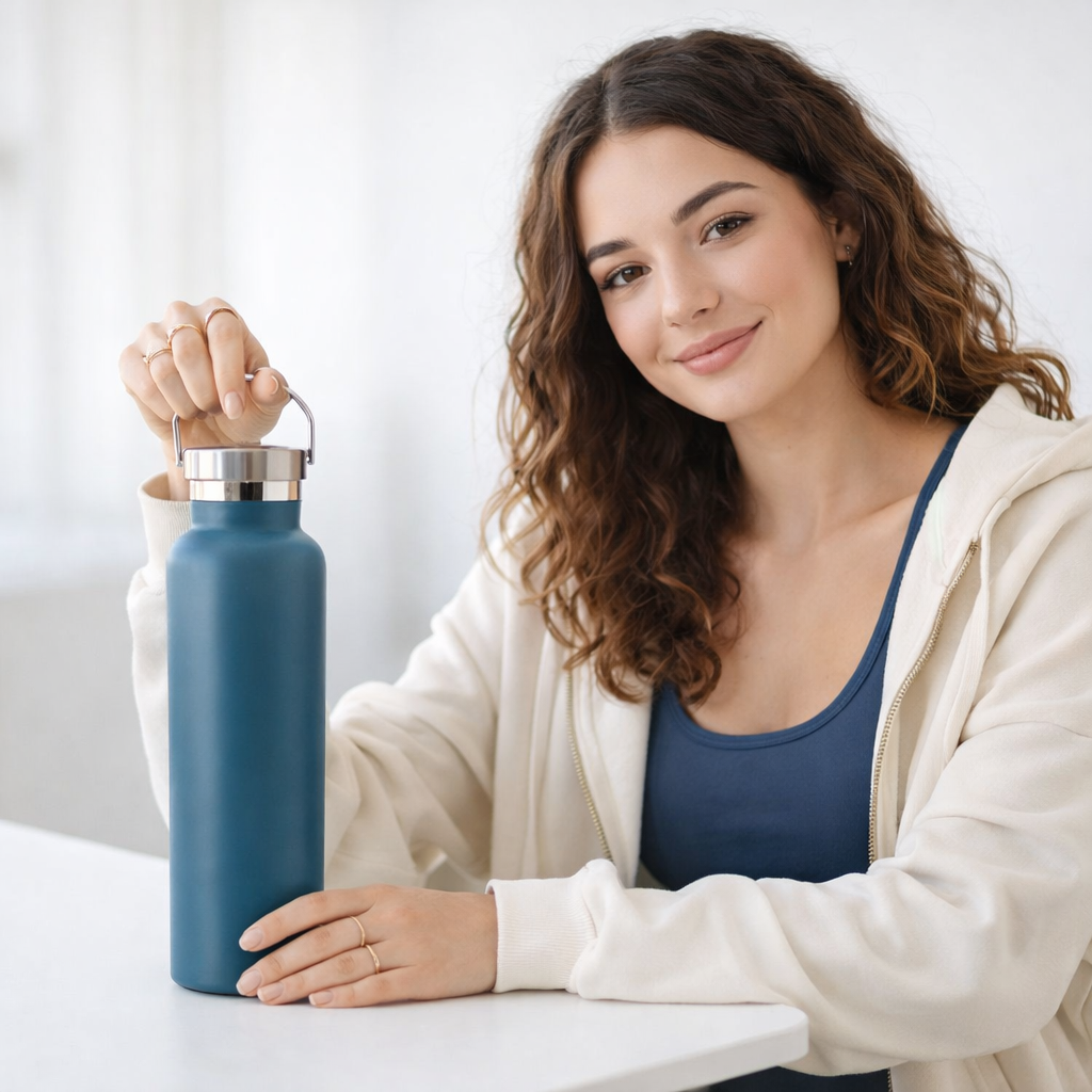 Wide Mouth Stainless Steel Bottle with Carry Handle