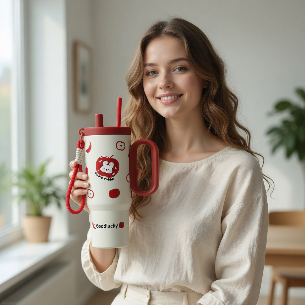 Cute Cartoon Handled Straw Tumbler with Tea Infuser 25oz