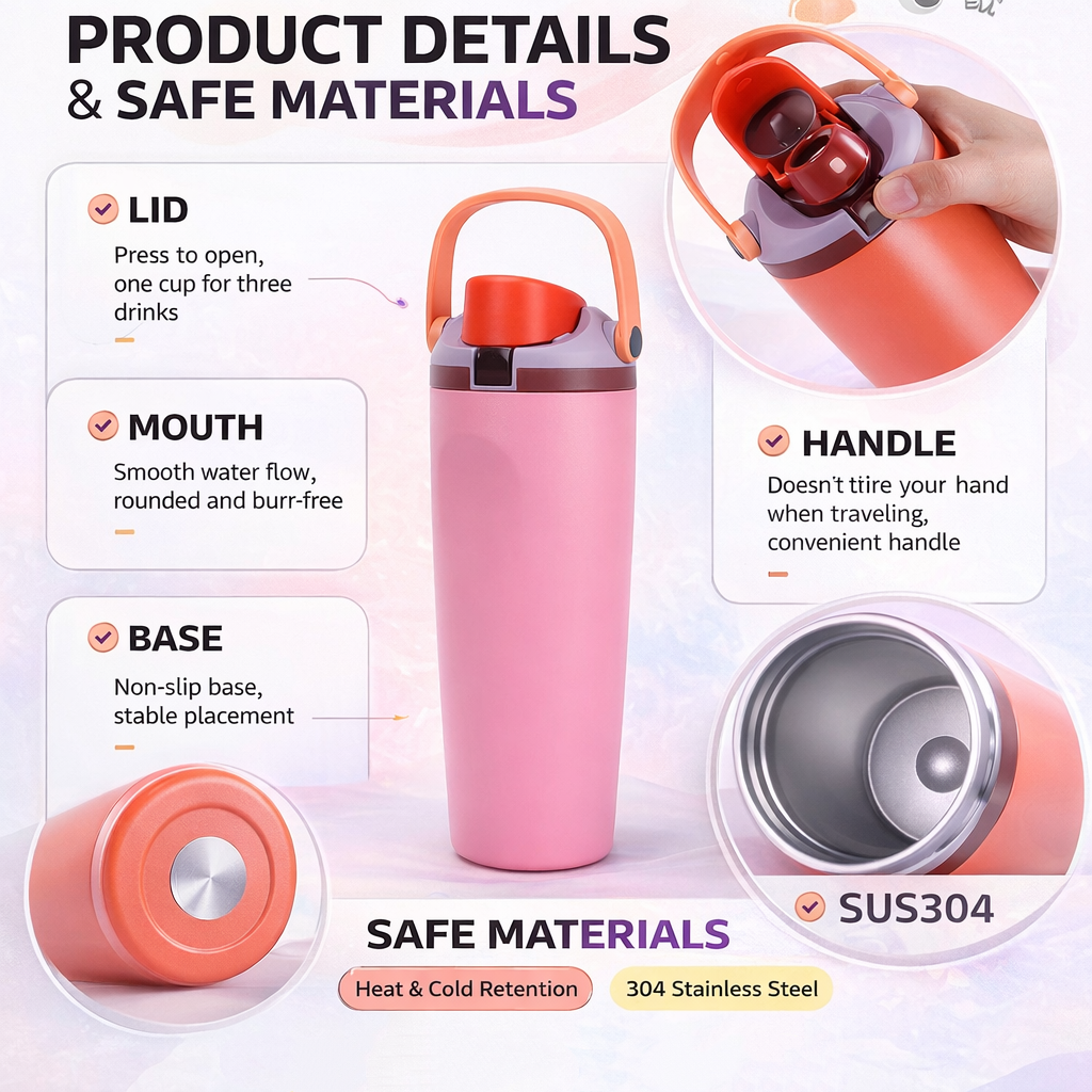 Multi-Sip Carry Handle Insulated Water Bottle