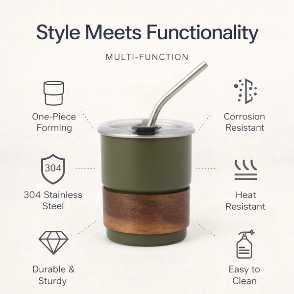 Stackable Dual-Drink Insulated Tumbler with Wood Sleeve 10oz