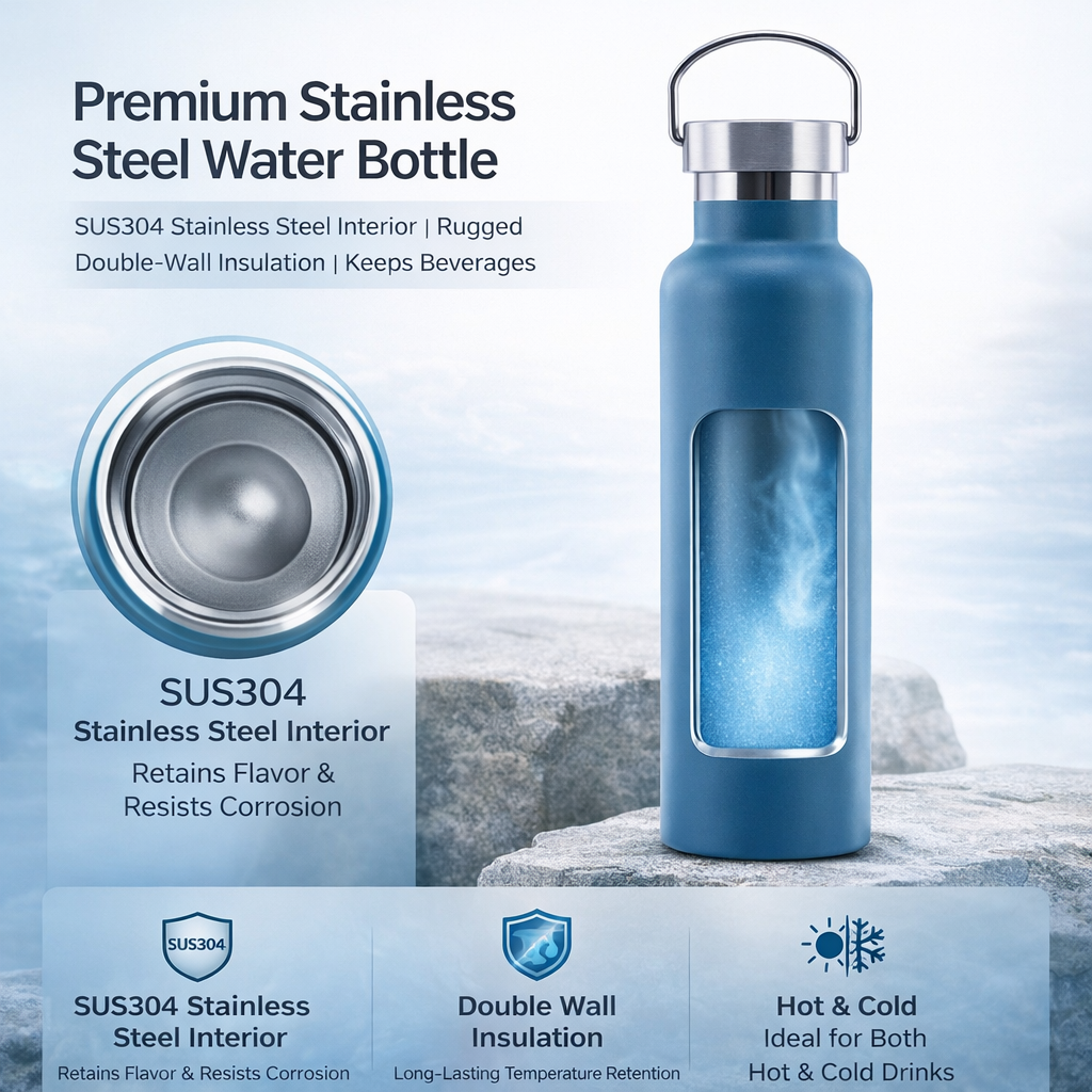 Wide Mouth Stainless Steel Bottle with Carry Handle