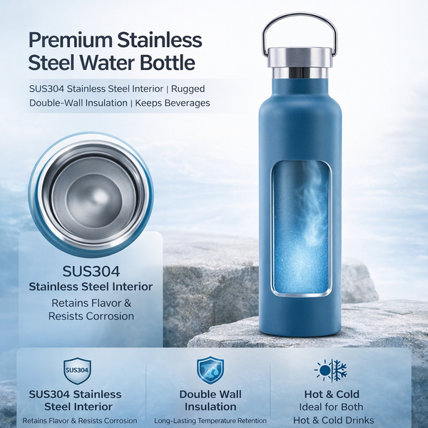 Wide Mouth Stainless Steel Bottle with Carry Handle