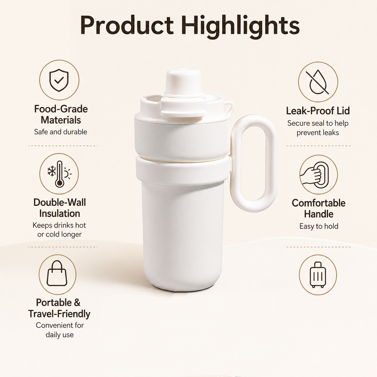 Dual-Drink Insulated Coffee Tumbler with Handle