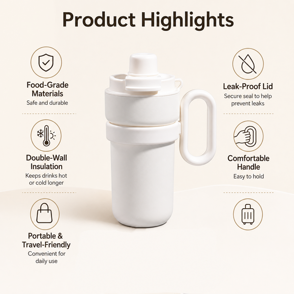 Dual-Drink Insulated Coffee Tumbler with Handle