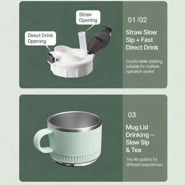 Matte Dual-Drink Water Bottle with Cup Lid