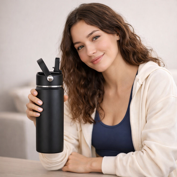 Straw Lid Insulated Water Bottle with Carry Handle