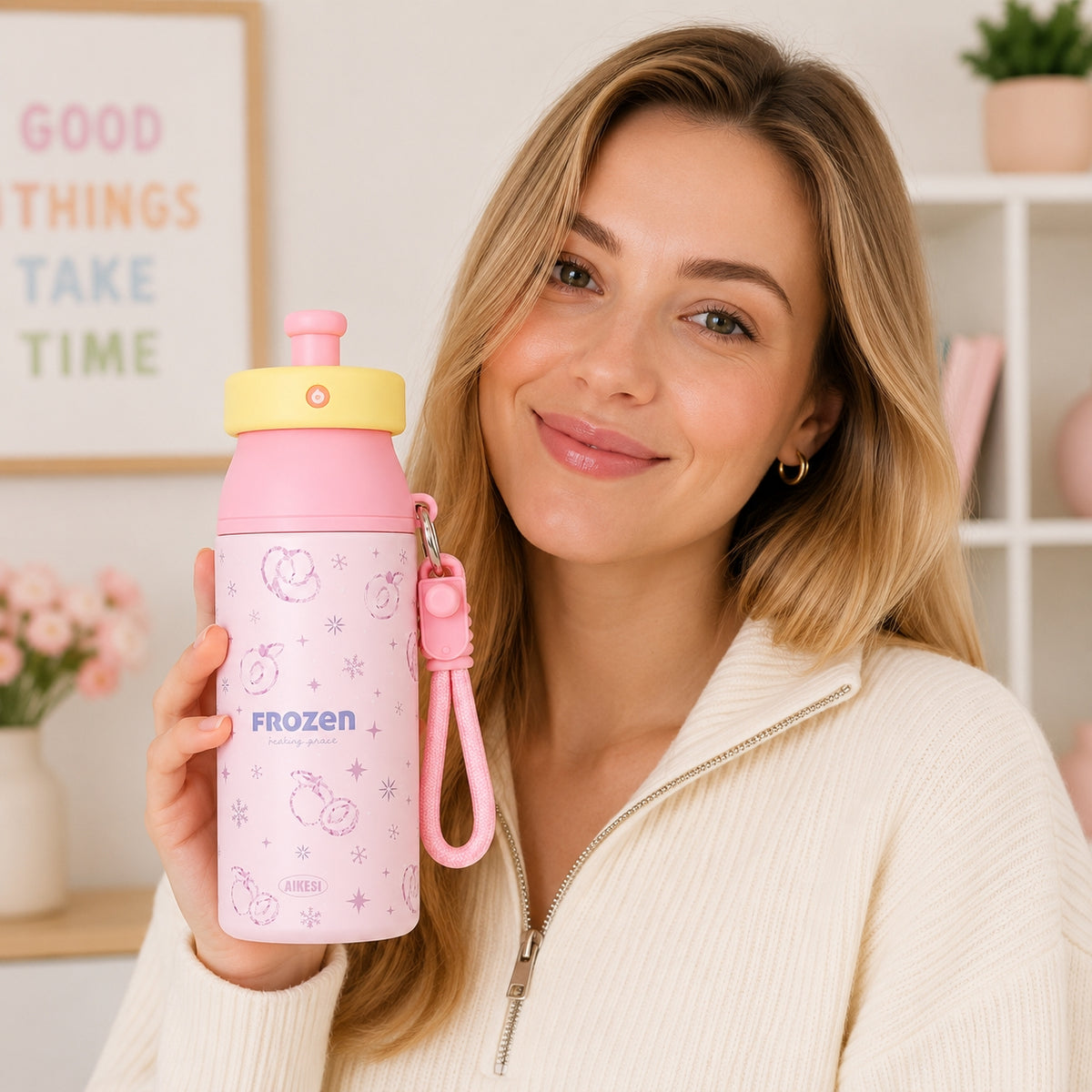 Misting Straw Lid Insulated Water Bottle 15oz