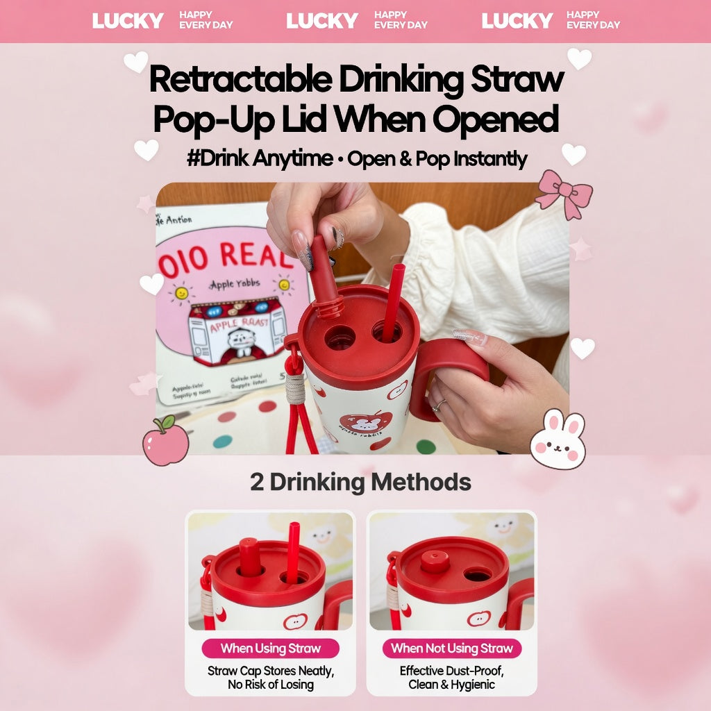 Cute Cartoon Handled Straw Tumbler with Tea Infuser 25oz