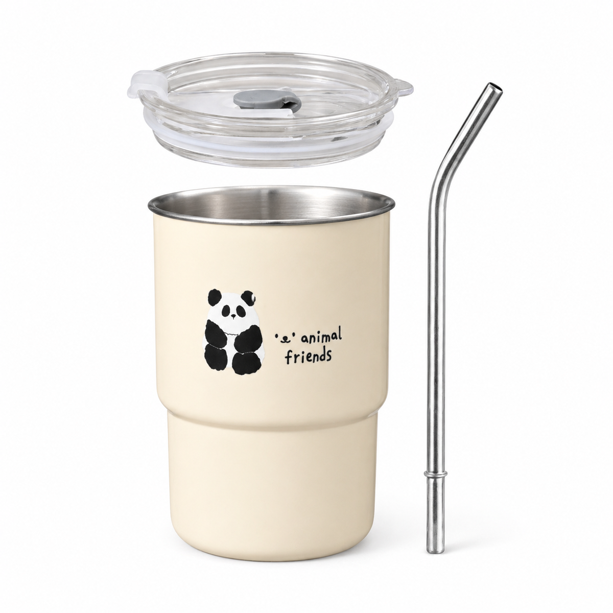 Cartoon Animal Straw Lid Coffee Tumbler