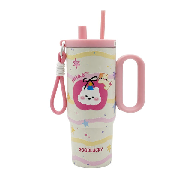 Cute Cartoon Handled Straw Tumbler with Tea Infuser 25oz