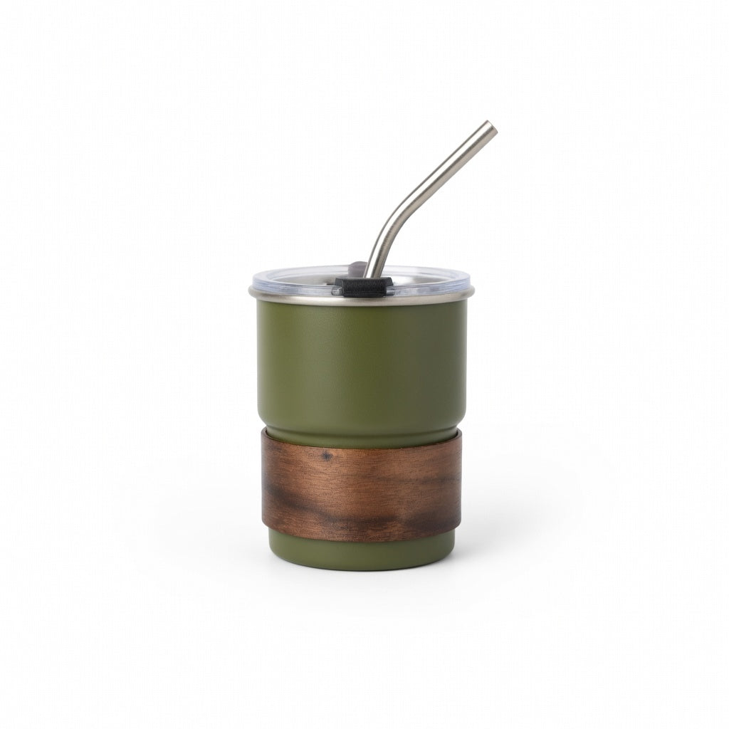 Stackable Dual-Drink Insulated Tumbler with Wood Sleeve 10oz