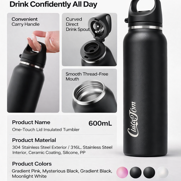 One-Touch Ceramic Lined Carry Handle Water Bottle 20oz